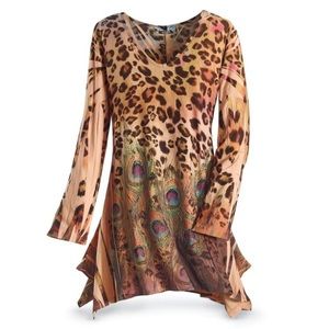 Animal print tunic - leopard & peacock, crystals